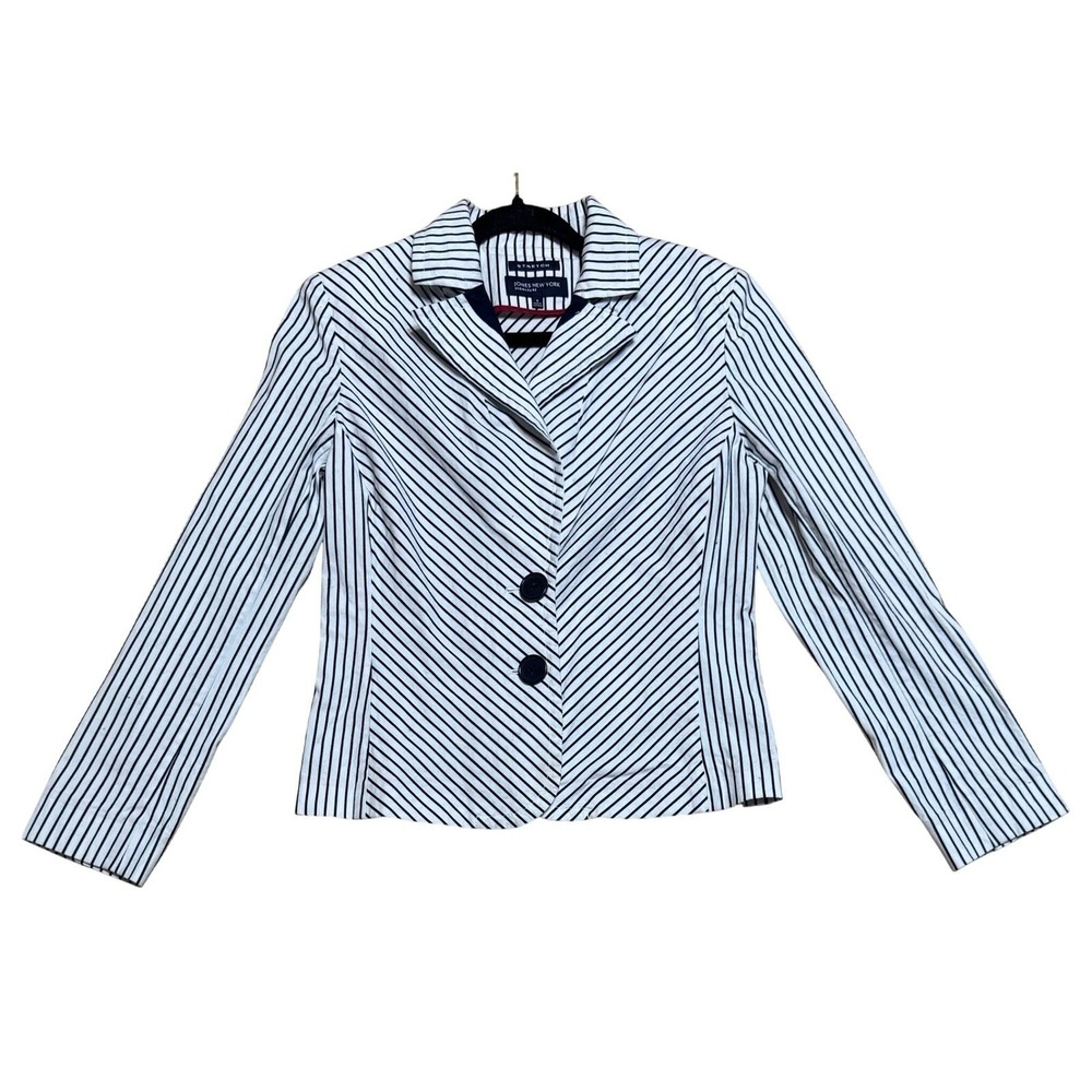 Jones New York Office Siren Striped Blazer‎ Women Size 8 Parisian Retro Classic
